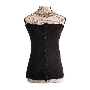 Lauren Vidal Merino Wool Button-Up Tube Top – Black Knit, Raw Edge Finish